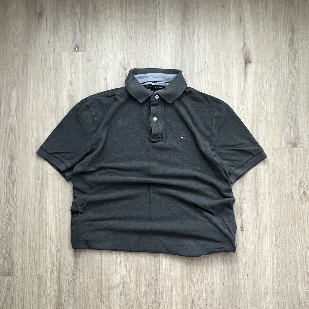 Tommy Hilfiger Polo Mens Size M Grey Classic Fit Short Sleeve Cotton Logo Shirt